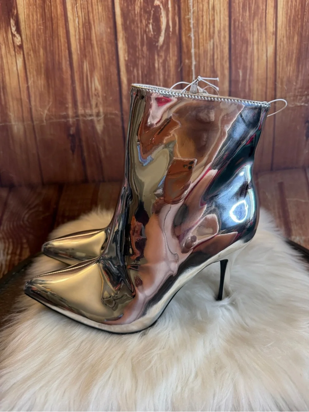 A New Day Women’s Silver Metallic Pointed Toe Stiletto Ankle Boots Size 8